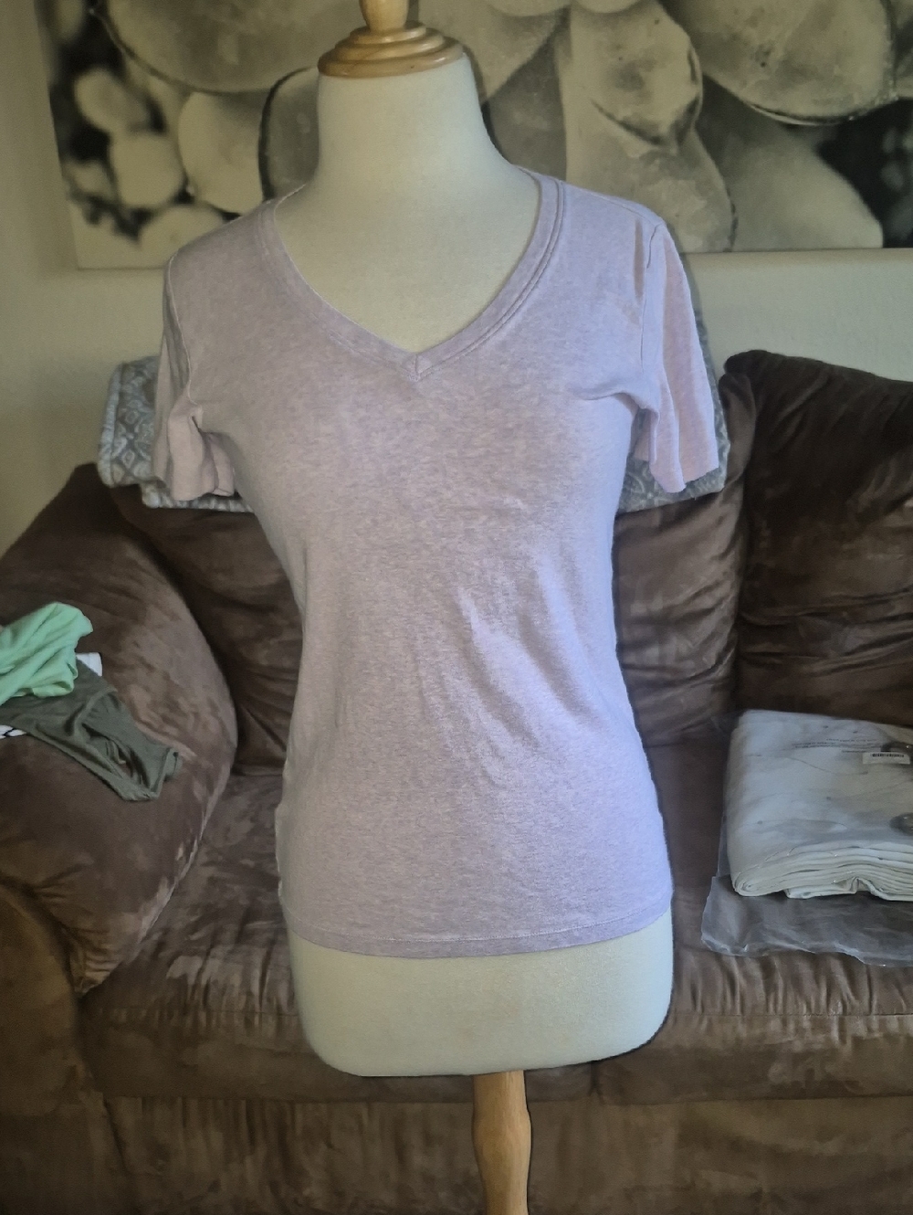 Eddie Bauer Light Lavender V-Neck Short Sleeve Tee